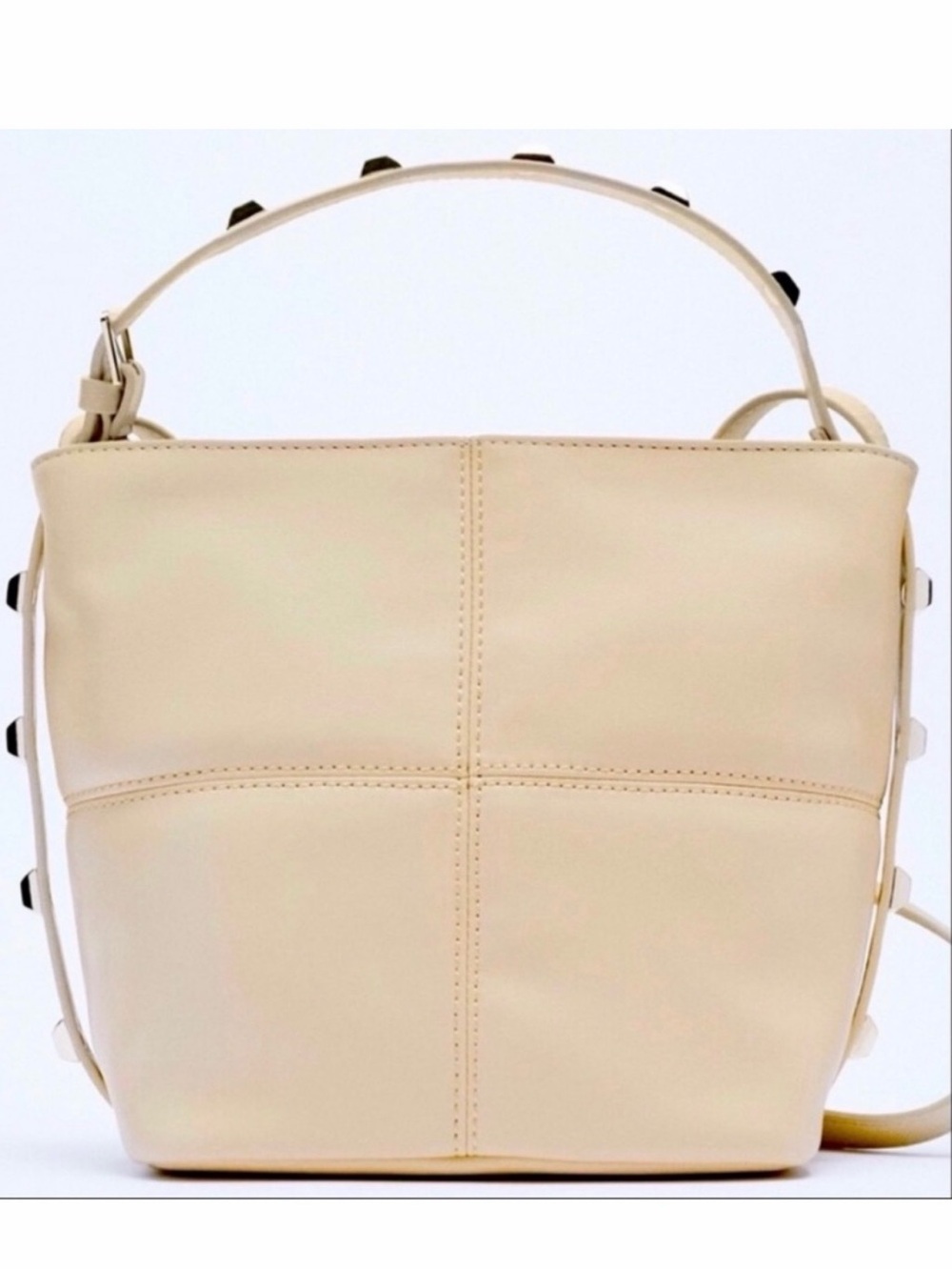 NWT Zara “Sold Out” Cream Gold Studded Bucket Bag | Crossbody Strap & Top Handle - Picture 6 of 16